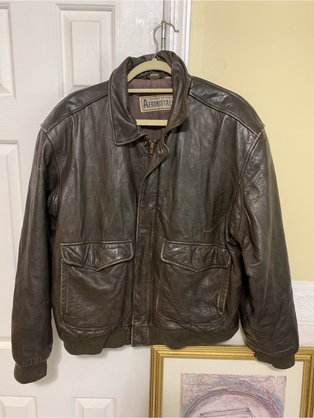 Vintage Aeropostale Leather Bomber Jacket Men’s Size 44 (XL)  Brown (read).